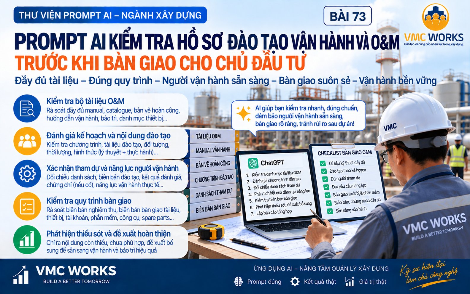 Bài 73 – Prompt AI kiểm tra hồ sơ đào tạo vận hành và O&M – Operation & Maintenance (Vận hành và bảo trì) trước bàn giao