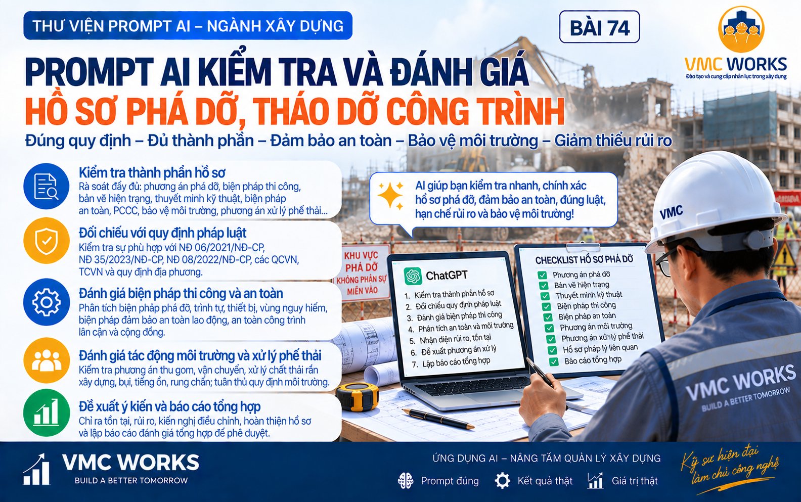 Bài 74 – Prompt AI kiểm tra hồ sơ phá dỡ, tháo dỡ công trình trước khi triển khai