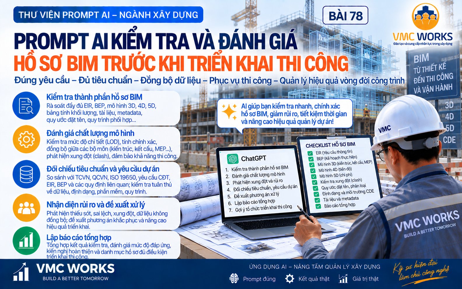 Bài 78 – Prompt AI kiểm tra hồ sơ BIM và mức độ sẵn sàng dữ liệu trước khi triển khai thi công