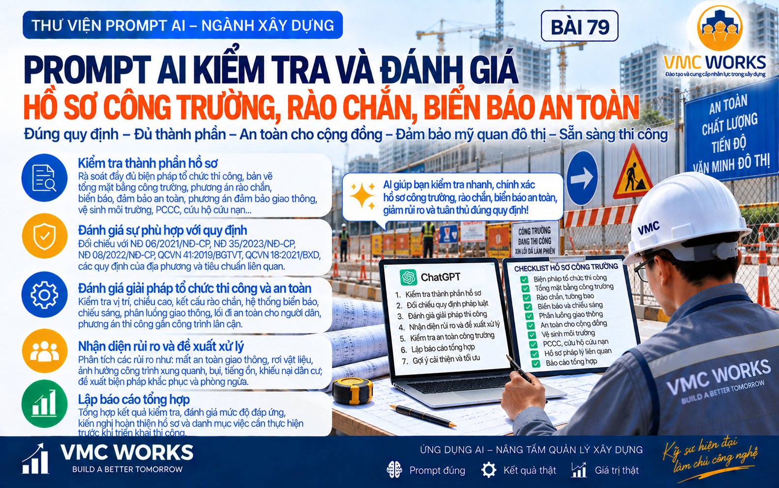 Bài 79 – Prompt AI kiểm tra hồ sơ tổ chức mặt bằng công trường và luồng giao thông nội bộ trước khi triển khai