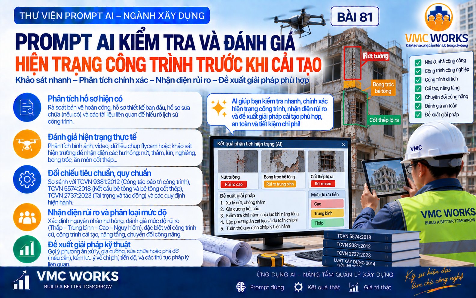 Bài 81 – Prompt AI lập ma trận hiện trạng công trình trước cải tạo, sửa chữa hoặc thay đổi công năng