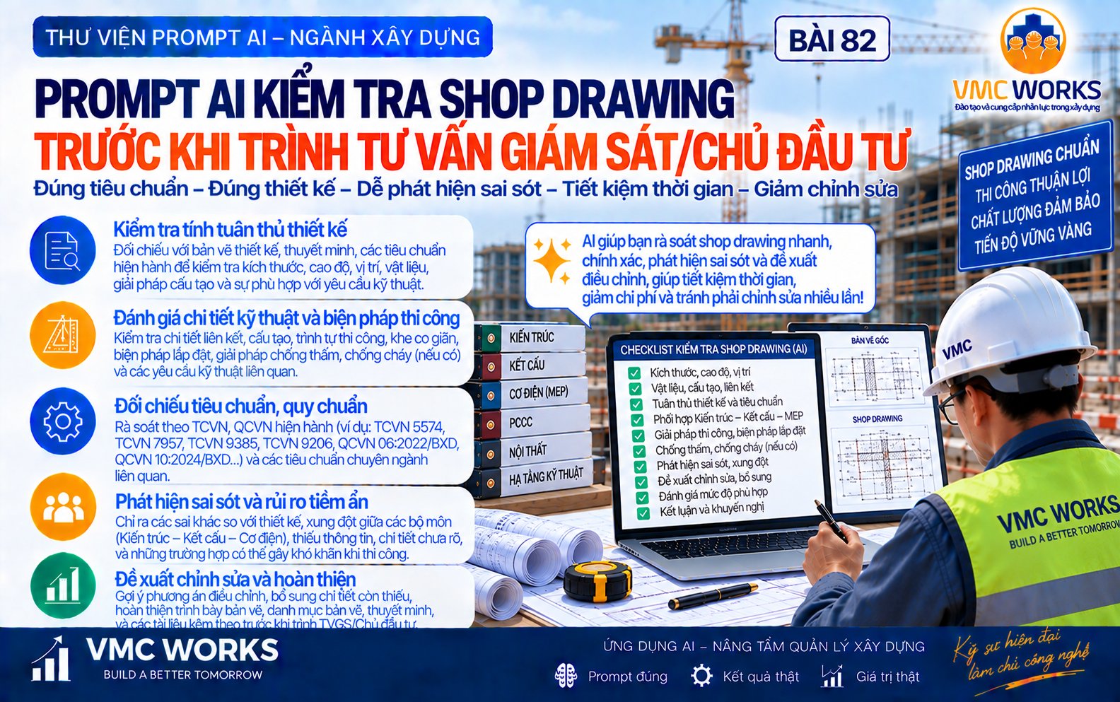 Bài 82 – Prompt AI kiểm tra Shop Drawing (Bản vẽ triển khai thi công) trước khi trình TVGS/Chủ đầu tư