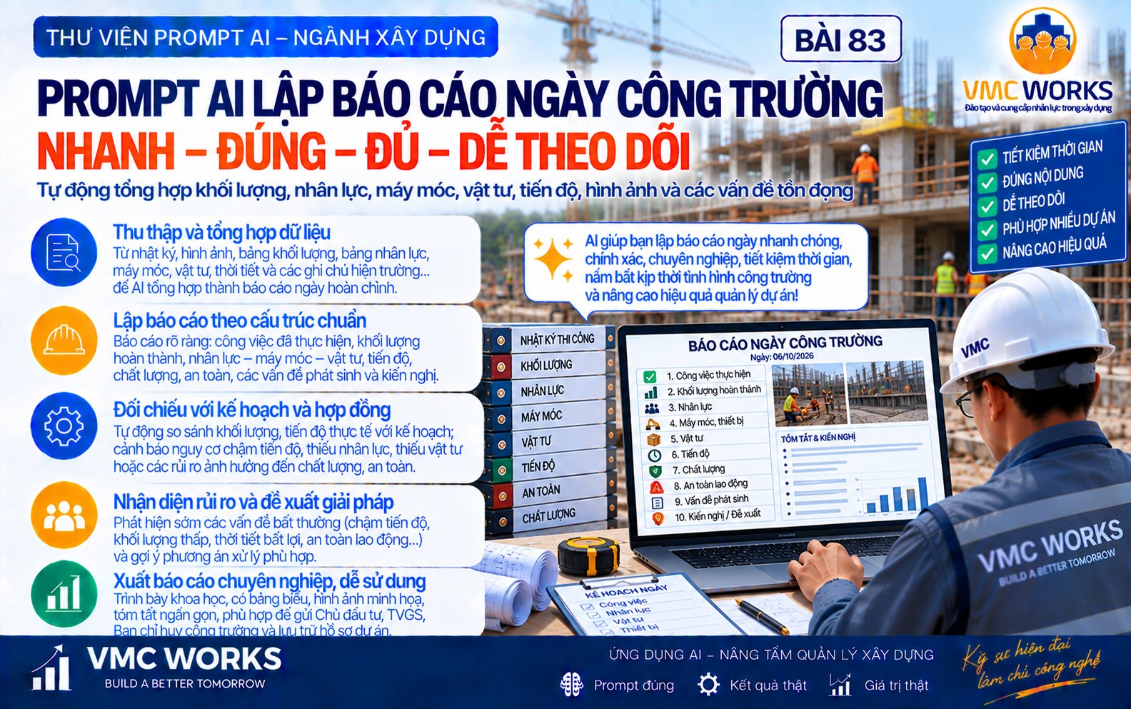Bài 83 – Prompt AI lập báo cáo ngày công trường từ dữ liệu thực tế