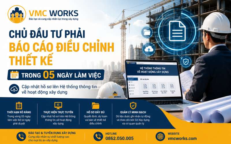 Tự phê duyệt điều chỉnh thiết kế chưa phải là bước cuối cùng. Chủ đầu tư còn phải thực hiện thủ tục báo cáo trong 05 ngày làm việc