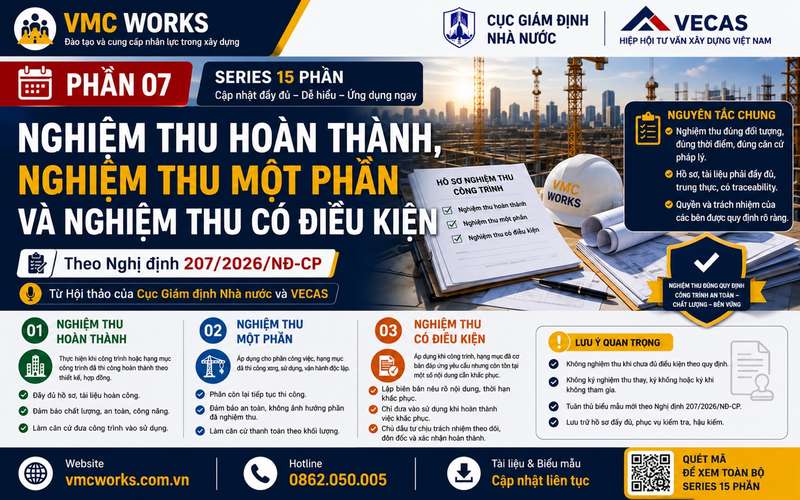 PHẦN 07. NGHIỆM THU HOÀN THÀNH, NGHIỆM THU MỘT PHẦN VÀ NGHIỆM THU CÓ ĐIỀU KIỆN THEO NGHỊ ĐỊNH 207