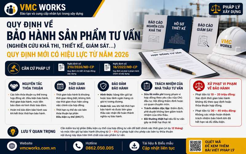 Bảo hành sản phẩm tư vấn xây dựng: Thời gian, mức bảo đảm và trách nhiệm theo quy định năm 2026