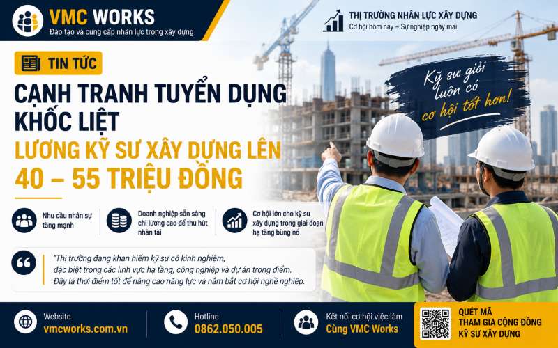 Cạnh tranh tuyển dụng khốc liệt, lương kỹ sư xây dựng lên 40-55 triệu đồng