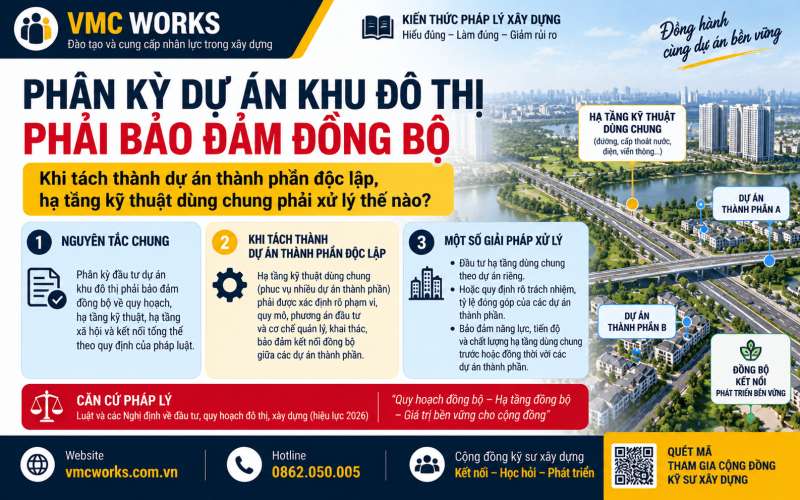 Phân kỳ dự án khu đô thị phải bảo đảm đồng bộ. Khi tách thành dự án thành phần độc lập, hạ tầng kỹ thuật dùng chung phải xử lý thế nào?