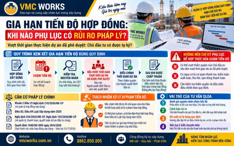 Nhà thầu chậm tiến độ: Ký phụ lục gia hạn có làm hết trách nhiệm vi phạm?
