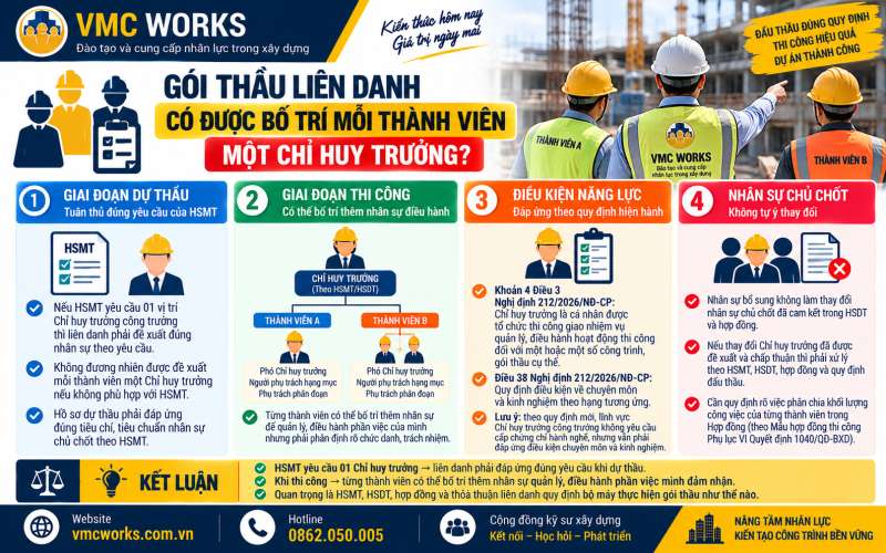 Liên danh thi công: Một gói thầu được có nhiều Chỉ huy trưởng không?