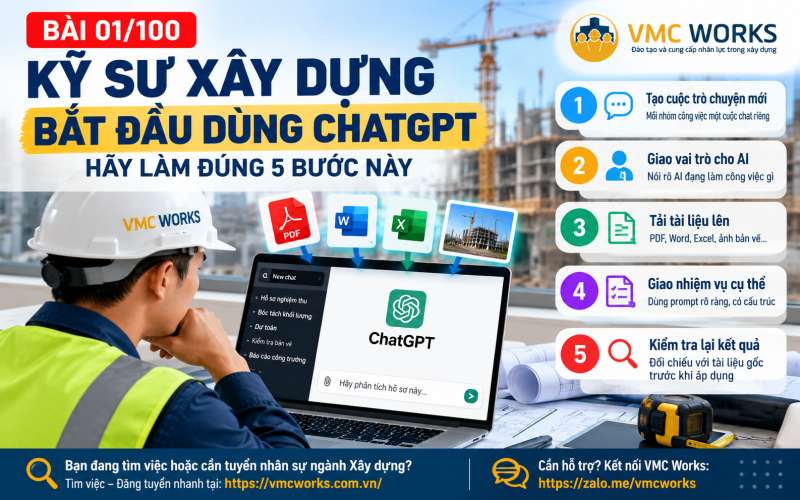 Bài 01/100 – Kỹ sư xây dựng bắt đầu dùng ChatGPT: Hãy làm đúng 5 bước này