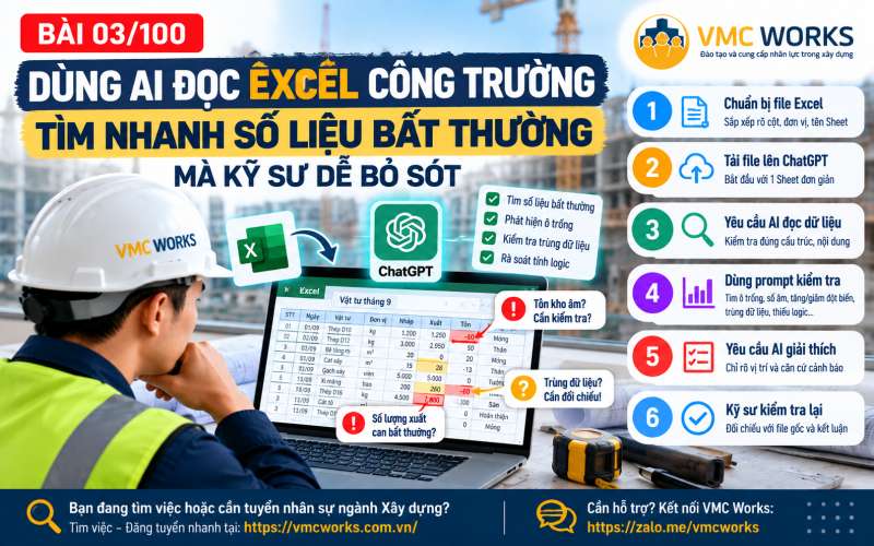 Bài 03/100 – Dùng AI đọc Excel công trường: Tìm nhanh số liệu bất thường mà kỹ sư dễ bỏ sót
