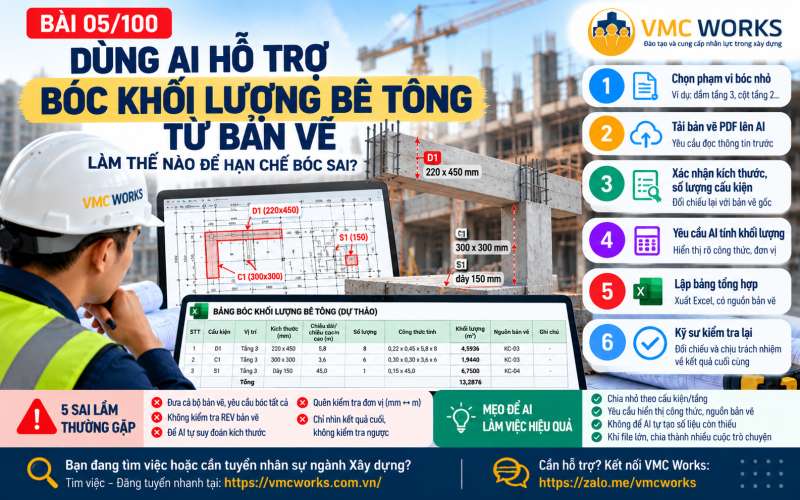 Bài 05/100 – Dùng AI hỗ trợ bóc khối lượng bê tông từ bản vẽ: Làm thế nào để hạn chế bóc sai?