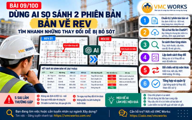 Bài 09/100 – Dùng AI so sánh 2 phiên bản bản vẽ REV: Tìm nhanh những thay đổi dễ bị bỏ sót