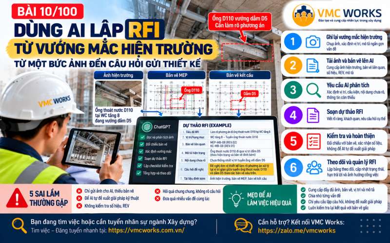 Bài 10/100 – Dùng AI lập RFI từ vướng mắc hiện trường: Từ một bức ảnh đến câu hỏi gửi thiết kế