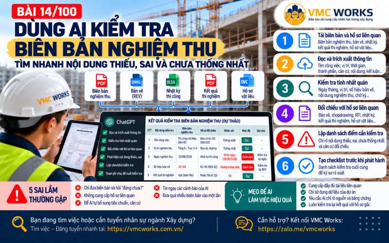 Bài 14/100 – Dùng AI kiểm tra biên bản nghiệm thu: Tìm nhanh nội dung thiếu, sai và chưa thống nhất