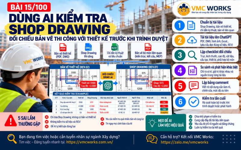 Bài 15/100 – Dùng AI kiểm tra Shop Drawing: Đối chiếu bản vẽ thi công với thiết kế trước khi trình duyệt