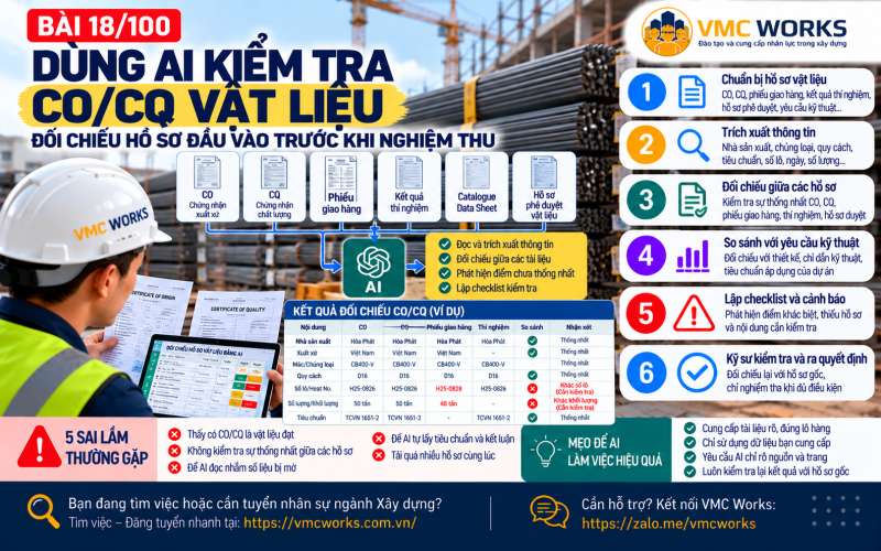 Bài 18/100 – Dùng AI kiểm tra CO/CQ vật liệu: Đối chiếu hồ sơ đầu vào trước khi nghiệm thu