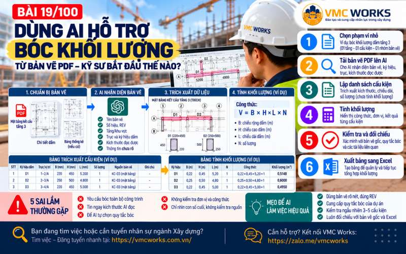 Bài 19/100 – Dùng AI hỗ trợ bóc khối lượng từ bản vẽ PDF: Kỹ sư bắt đầu thế nào?