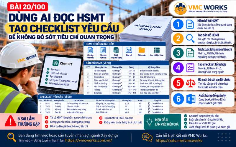 Bài 20/100 – Dùng AI đọc HSMT: Tạo checklist yêu cầu để không bỏ sót tiêu chí quan trọng