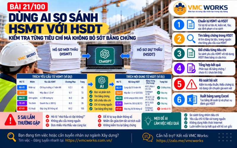 Bài 21/100 – Dùng AI so sánh HSMT với HSDT: Kiểm tra từng tiêu chí mà không bỏ sót bằng chứng