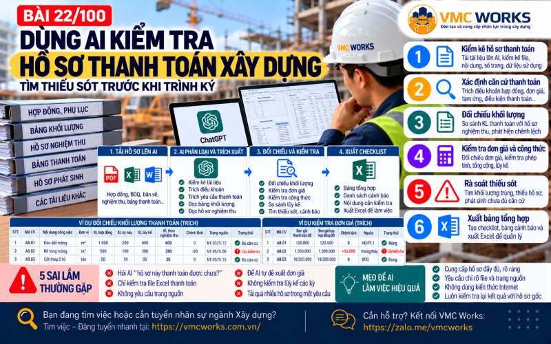 Bài 22/100 – Dùng AI kiểm tra hồ sơ thanh toán xây dựng: Tìm thiếu sót trước khi trình ký