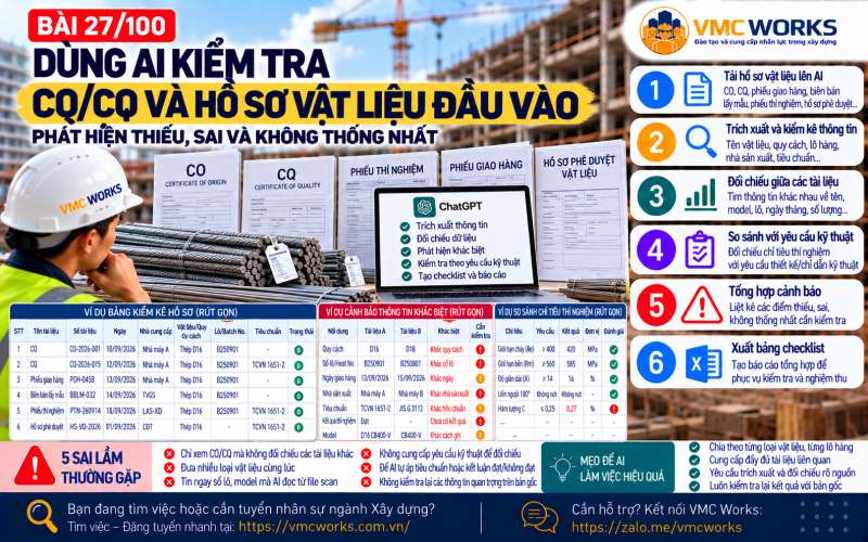 Bài 27/100 – Dùng AI kiểm tra CO/CQ và hồ sơ vật liệu đầu vào: Phát hiện thiếu, sai và không thống nhất