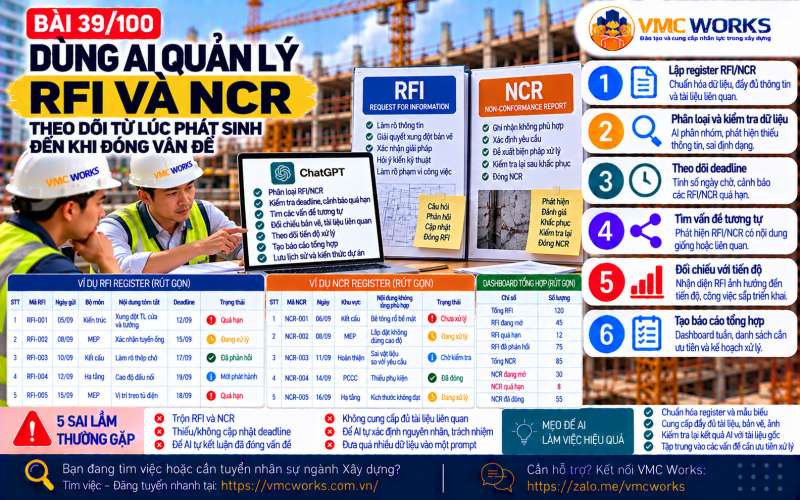 Bài 39/100 – Dùng AI quản lý RFI và NCR: Theo dõi từ lúc phát sinh đến khi đóng vấn đề