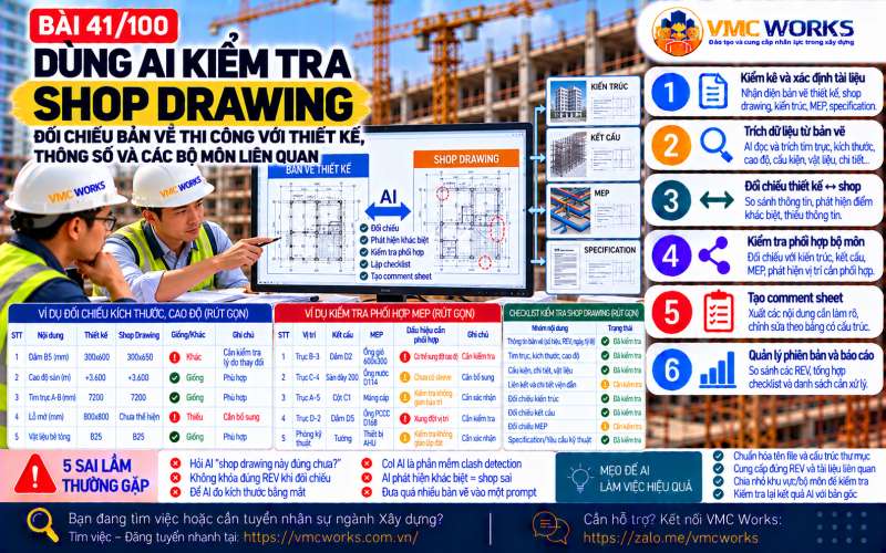 Bài 41/100 – Dùng AI kiểm tra Shop Drawing: Đối chiếu bản vẽ thi công với thiết kế, thông số và các bộ môn liên quan
