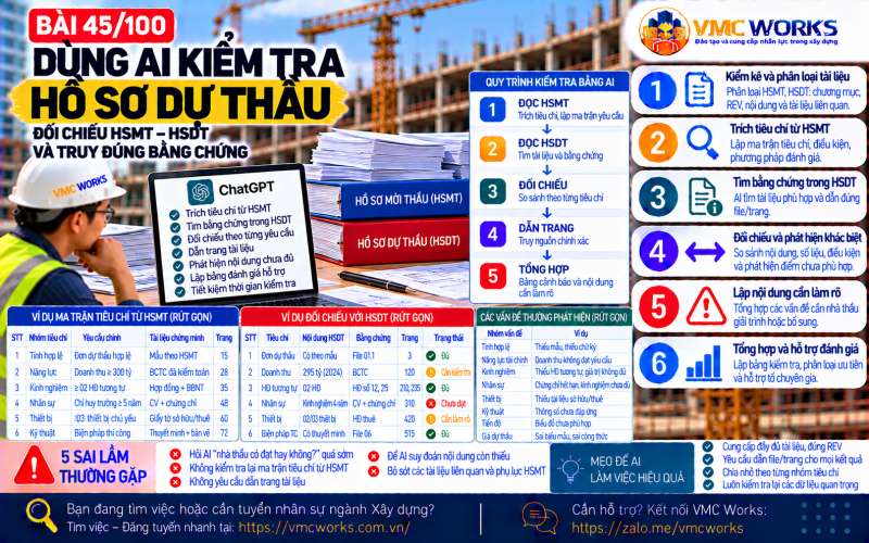 Bài 45/100 – Dùng AI kiểm tra hồ sơ dự thầu: Đối chiếu HSMT – HSDT và truy đúng bằng chứng
