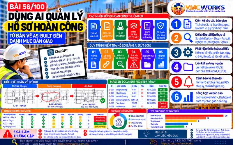 Bài 56/100 – Dùng AI quản lý hồ sơ hoàn công: Từ bản vẽ As-built đến danh mục bàn giao