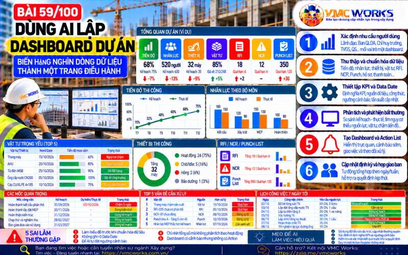 Bài 59/100 – Dùng AI lập Dashboard dự án: Biến hàng nghìn dòng dữ liệu thành một trang điều hành