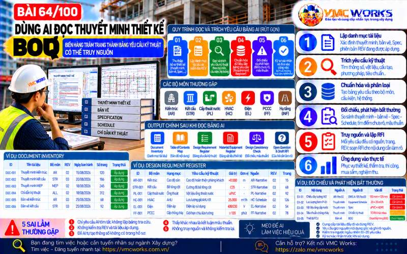 Bài 64/100 – Dùng AI đọc thuyết minh thiết kế: Biến hàng trăm trang thành bảng yêu cầu kỹ thuật có thể truy nguồn