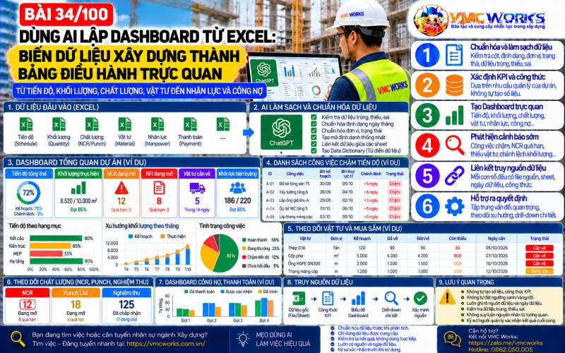 Bài 34/100 – Dùng AI lập Dashboard từ Excel: Biến dữ liệu xây dựng thành bảng điều hành trực quan