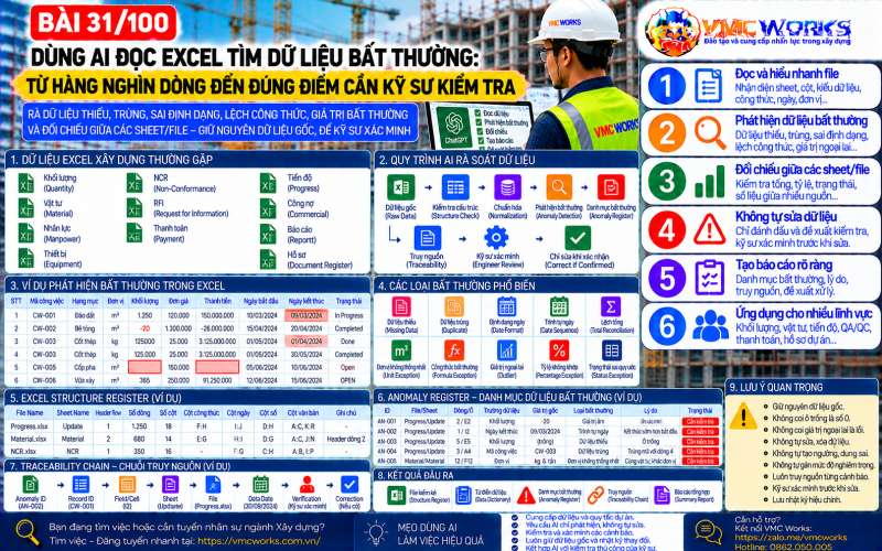 Bài 31/100 – Dùng AI đọc Excel tìm dữ liệu bất thường: Từ hàng nghìn dòng đến đúng điểm cần kỹ sư kiểm tra