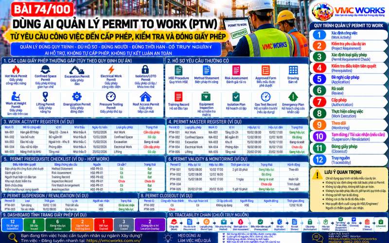Bài 74/100 – Dùng AI quản lý Permit to Work: Từ yêu cầu công việc đến cấp phép, kiểm tra và đóng giấy phép