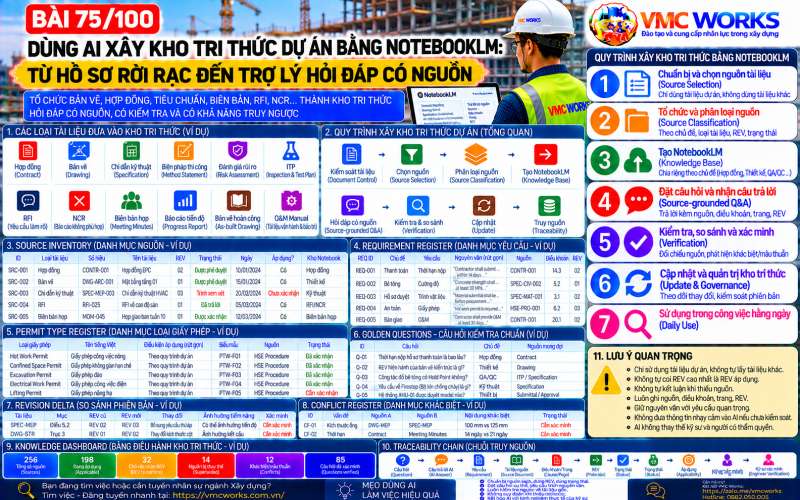 Bài 75/100 – Dùng AI xây kho tri thức dự án bằng NotebookLM: Từ hồ sơ rời rạc đến trợ lý hỏi đáp có nguồn