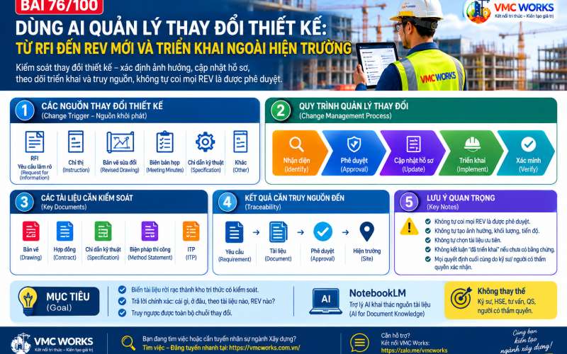 Bài 76/100 – Dùng AI quản lý thay đổi thiết kế: Từ RFI đến REV mới và triển khai ngoài hiện trường