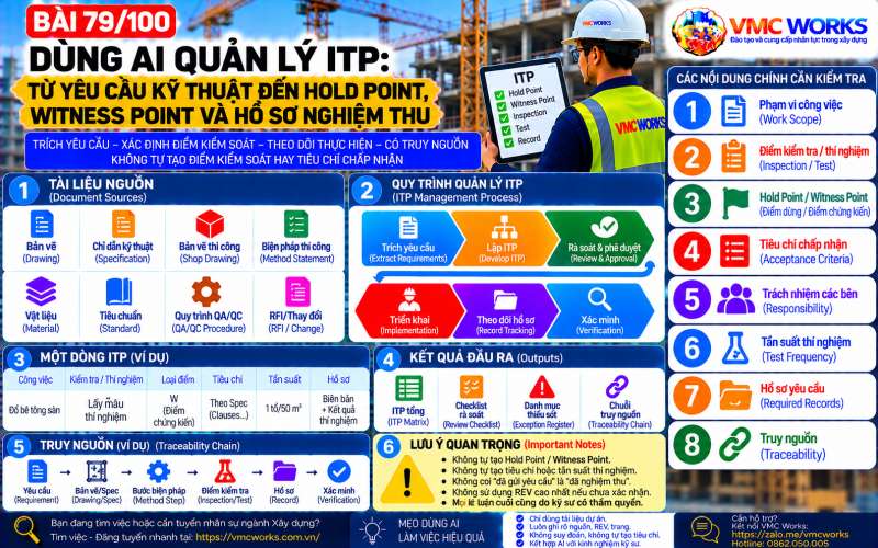 Bài 79/100 – Dùng AI quản lý ITP: Từ yêu cầu kỹ thuật đến Hold Point, Witness Point và hồ sơ nghiệm thu