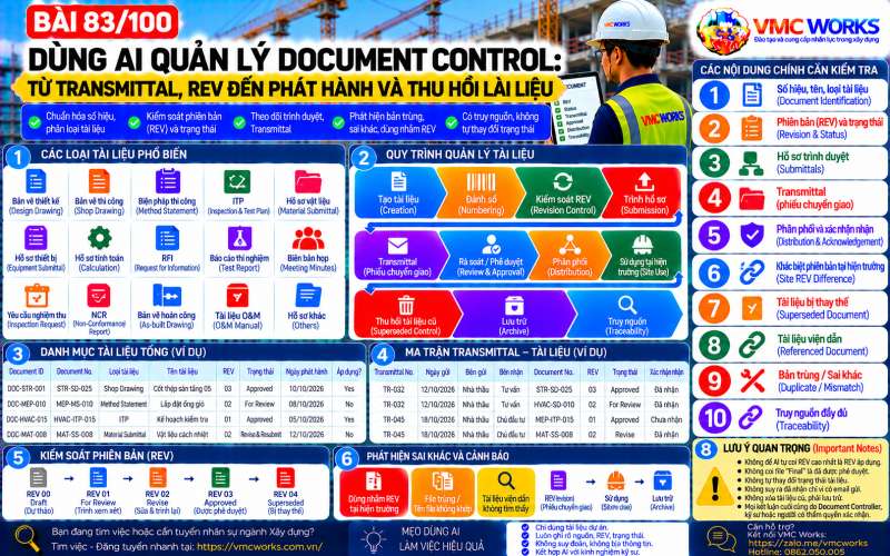 Bài 83/100 – Dùng AI quản lý Document Control: Từ Transmittal, REV đến phát hành và thu hồi tài liệu