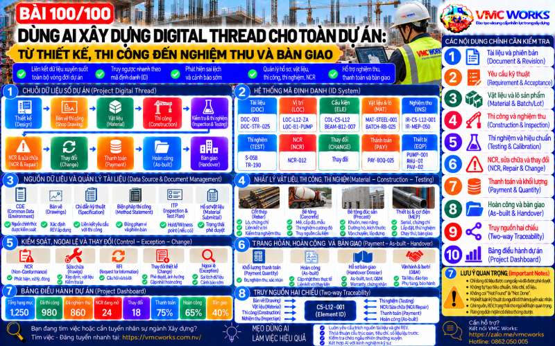Bài 100/100 – Dùng AI xây dựng Digital Thread cho toàn dự án: Từ thiết kế, thi công đến nghiệm thu và bàn giao