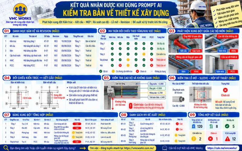 Bài 17 – Prompt AI kiểm tra bản vẽ thiết kế, phát hiện xung đột giữa Kiến trúc – Kết cấu – MEP