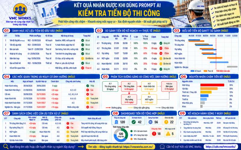 Bài 19 – Prompt AI kiểm tra tiến độ thi công, phát hiện nguy cơ chậm tiến độ