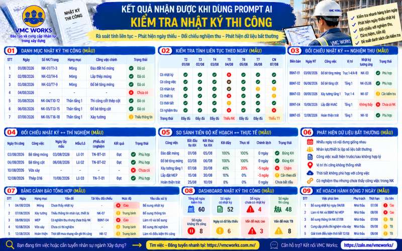 Bài 20 – Prompt AI kiểm tra nhật ký thi công, phát hiện ngày thiếu và dữ liệu bất thường
