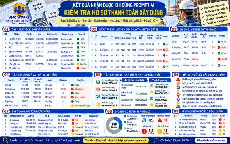 Bài 22 – Prompt AI kiểm tra hồ sơ thanh toán xây dựng, phát hiện sai khối lượng và giá trị