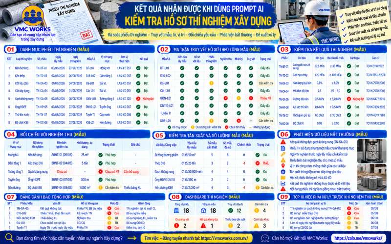 Bài 25 – Prompt AI kiểm tra hồ sơ thí nghiệm xây dựng và truy vết mẫu