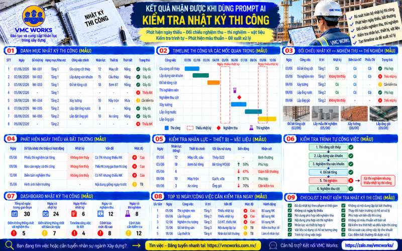 Bài 31 – Prompt AI kiểm tra nhật ký thi công, phát hiện thiếu ngày và mâu thuẫn hồ sơ