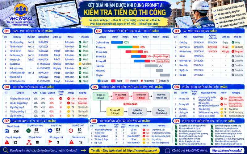 Bài 32 – Prompt AI kiểm tra tiến độ thi công, phát hiện chậm tiến độ và nguy cơ trễ mốc
