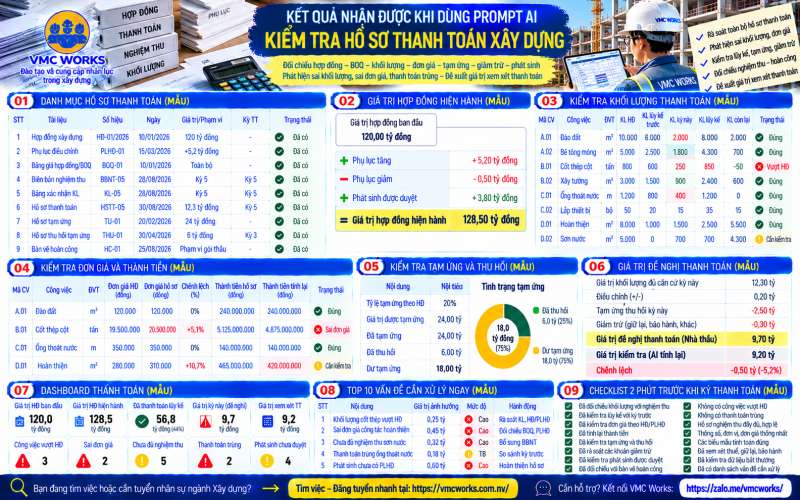 Bài 34 – Prompt AI kiểm tra hồ sơ thanh toán xây dựng, phát hiện sai khối lượng và giá trị