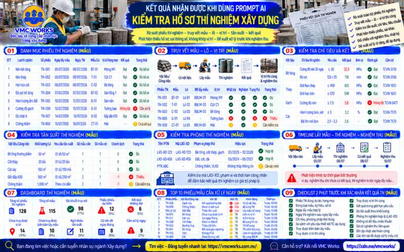 Bài 37 – Prompt AI kiểm tra hồ sơ thí nghiệm xây dựng và truy vết mẫu – lô – vị trí thi công
